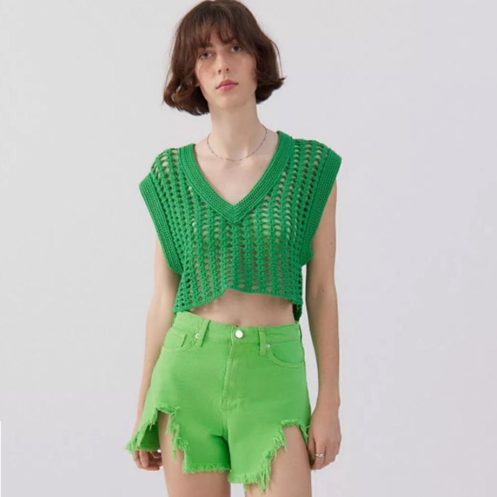 Urban Outfitters BDG Chewed Out Neon Green A-Line Shorts Size 32